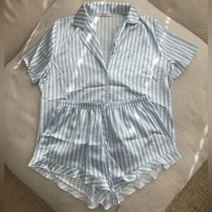 Blue Striped Women's Satin Pj Set